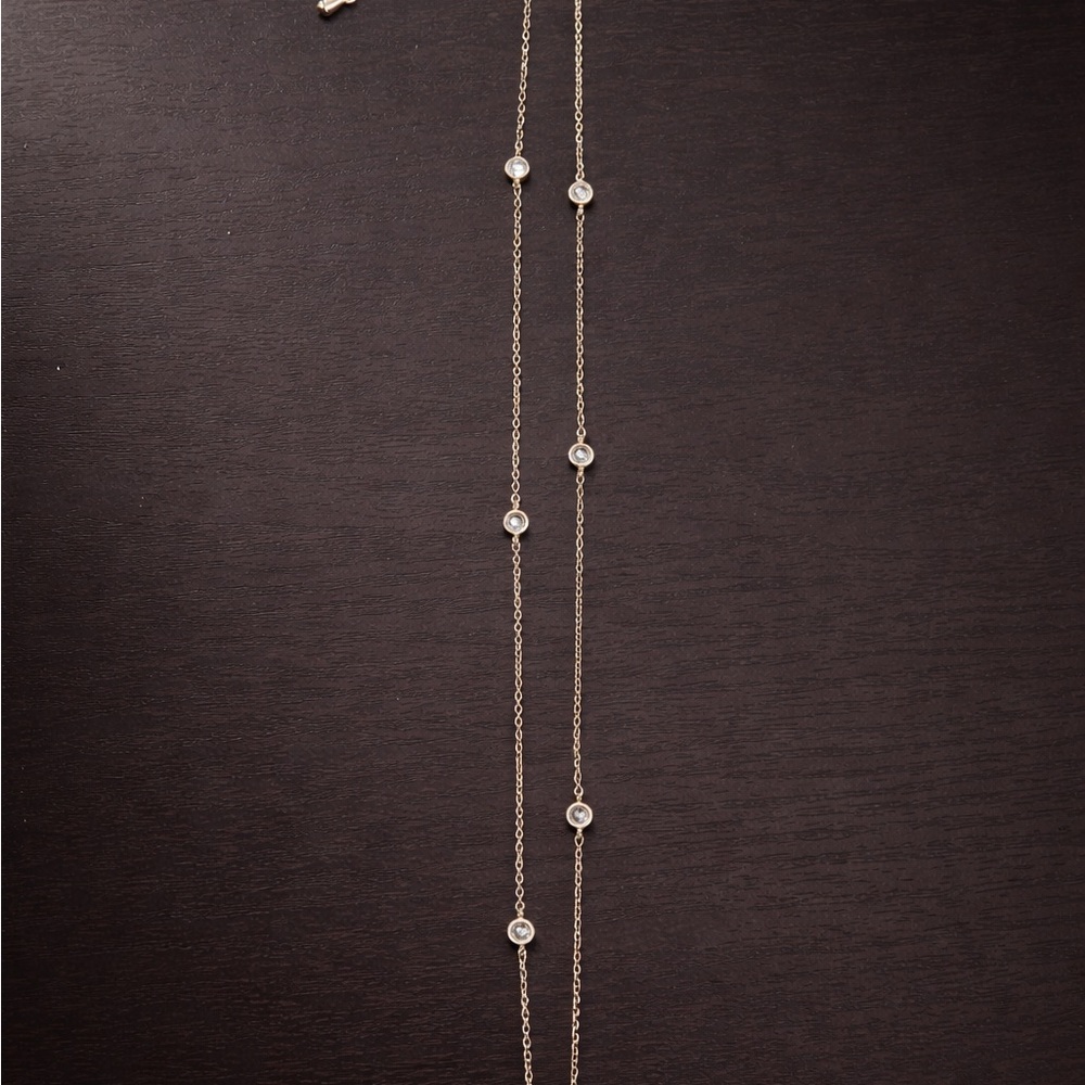 Delicate Tarnished Rosegold Station Necklace with Clear Stones